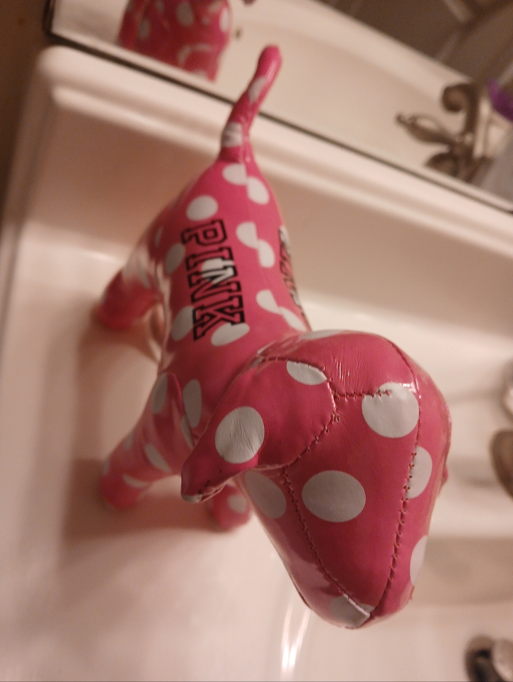 PINK Polka Dot Dog Figurine - Hot Pink & White